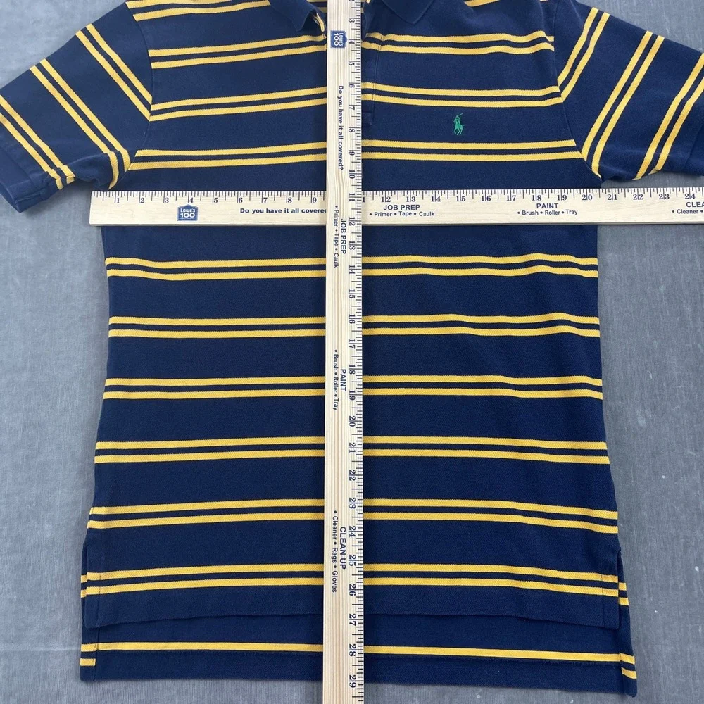 Polo Ralph Lauren Mens M Navy Yellow Striped Short Sleeve Pique‎ Polo Shirt